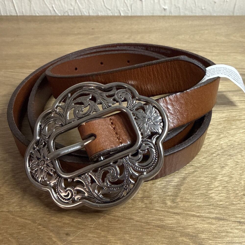 American Eagle Outfitter AEO Belt Skinny Brown Silver Buckle Leather XL NEW NWT